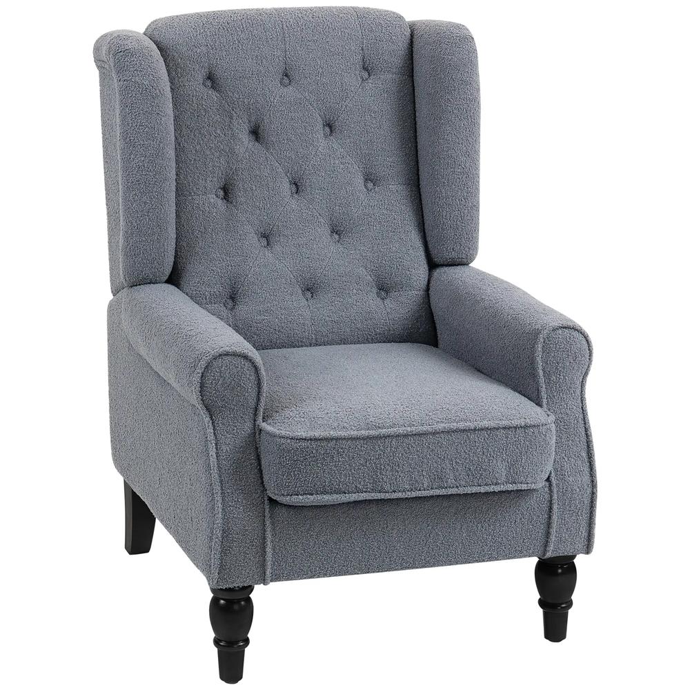 HOMCOM Wingback Accent Chair, Retro Upholstered Button Tufted Occasional Chair for Living Room and Bedroom, Grey Additional View 12