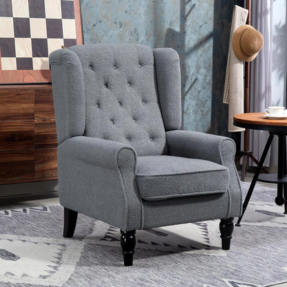 HOMCOM Wingback Accent Chair, Retro Upholstered Button Tufted Occasional Chair for Living Room and Bedroom, Grey Additional View 2