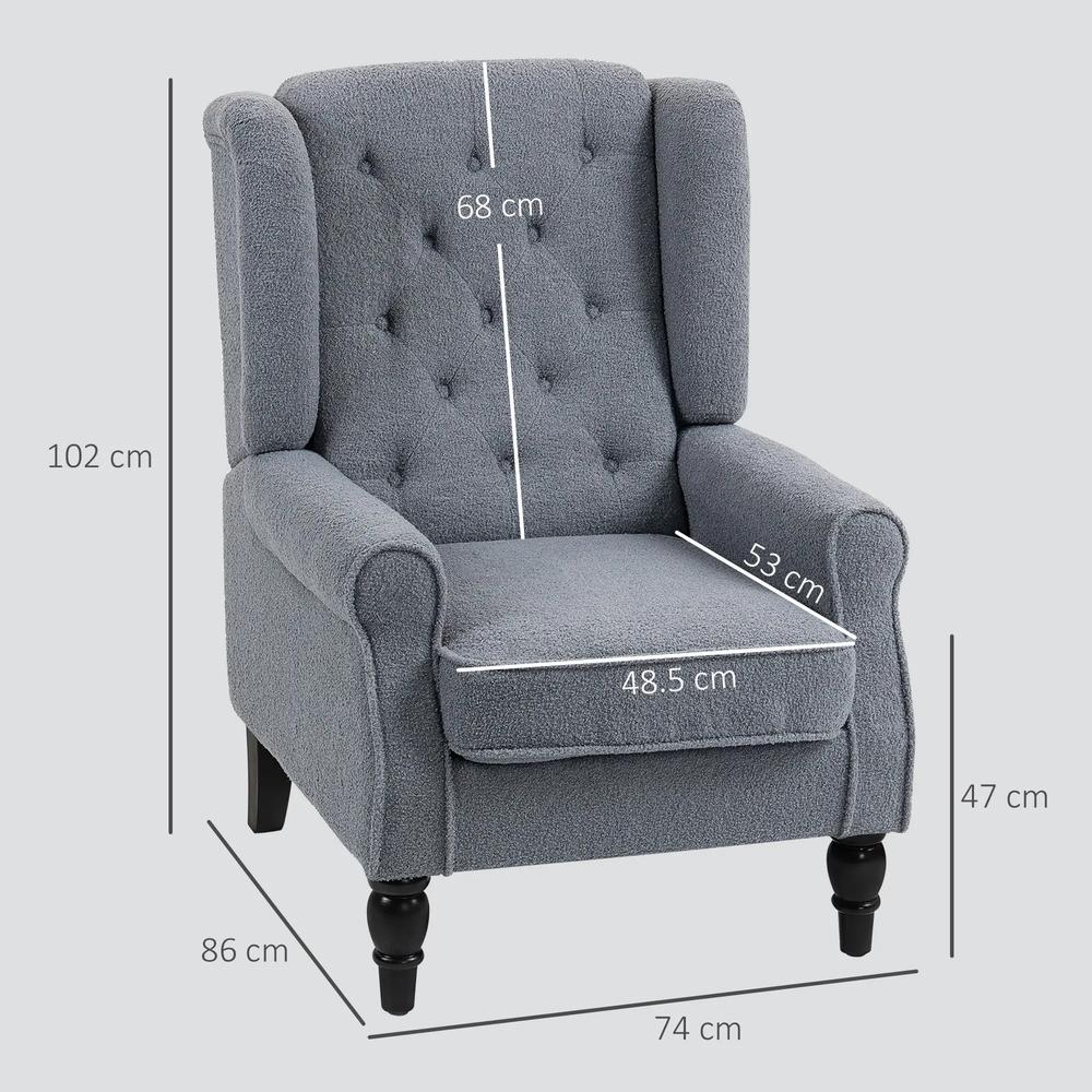 HOMCOM Wingback Accent Chair, Retro Upholstered Button Tufted Occasional Chair for Living Room and Bedroom, Grey Additional View 4