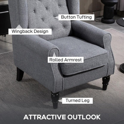 HOMCOM Wingback Accent Chair, Retro Upholstered Button Tufted Occasional Chair for Living Room and Bedroom, Grey Additional View 5