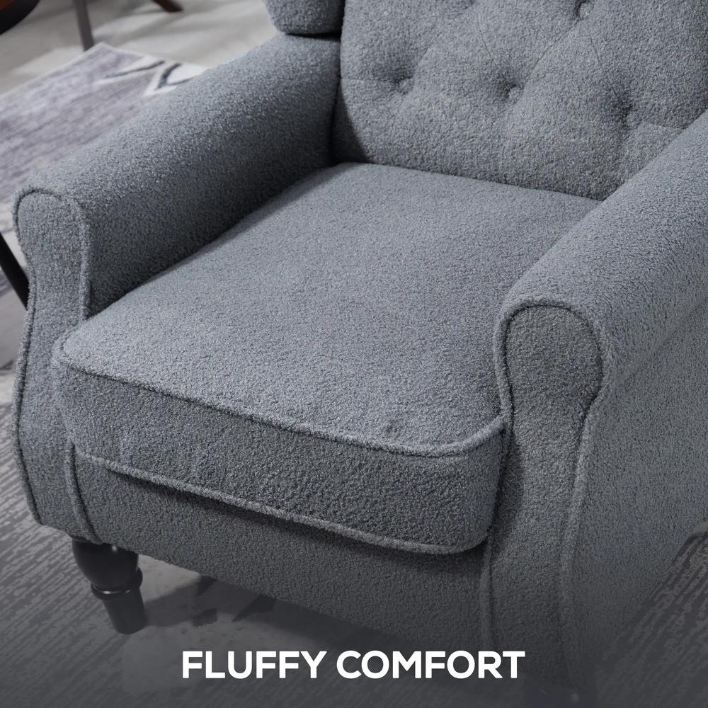 HOMCOM Wingback Accent Chair, Retro Upholstered Button Tufted Occasional Chair for Living Room and Bedroom, Grey Additional View 7
