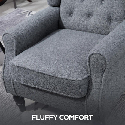 HOMCOM Wingback Accent Chair, Retro Upholstered Button Tufted Occasional Chair for Living Room and Bedroom, Grey Additional View 7