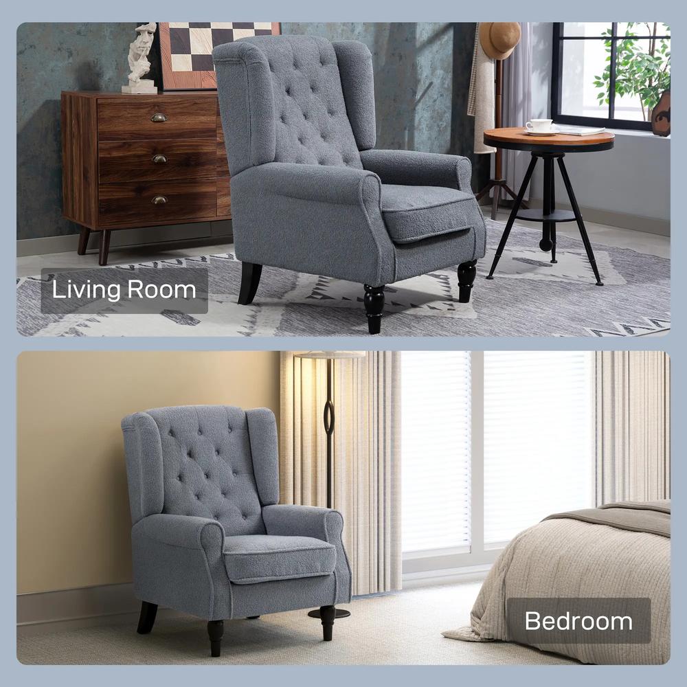 HOMCOM Wingback Accent Chair, Retro Upholstered Button Tufted Occasional Chair for Living Room and Bedroom, Grey Additional View 9