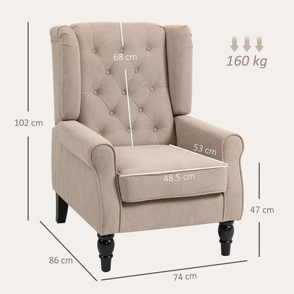HOMCOM Wingback Accent Chair, Retro Upholstered Button Tufted Occasional Chair for Living Room and Bedroom 833-695V74 Additional View 3