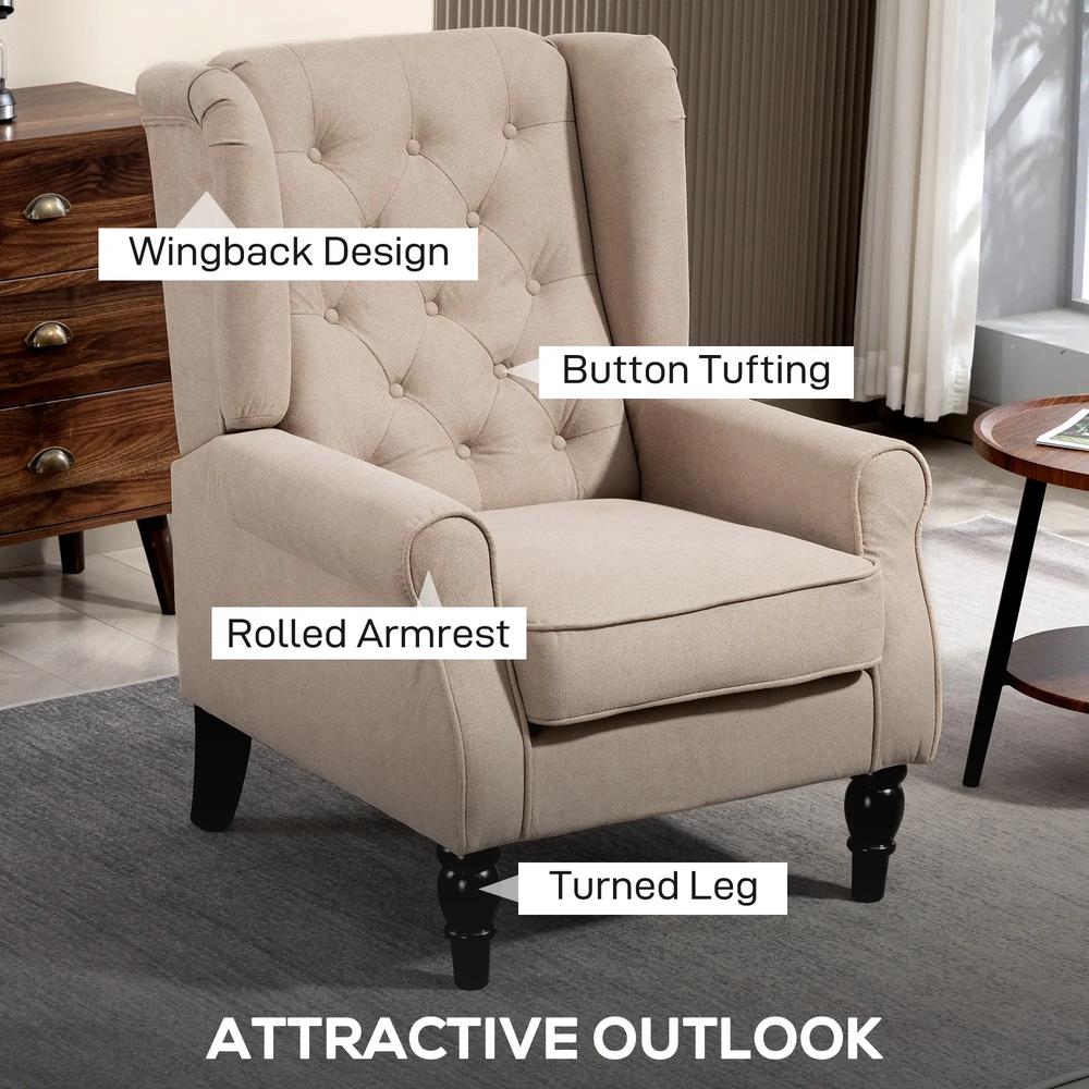 HOMCOM Wingback Accent Chair, Retro Upholstered Button Tufted Occasional Chair for Living Room and Bedroom 833-695V74 Additional View 4