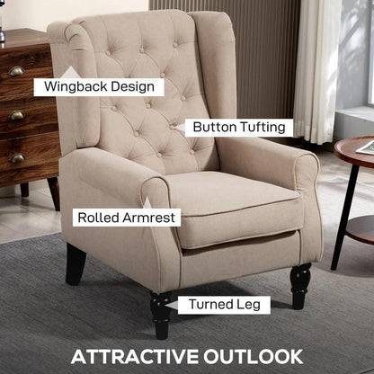 HOMCOM Wingback Accent Chair, Retro Upholstered Button Tufted Occasional Chair for Living Room and Bedroom 833-695V74 Additional View 4