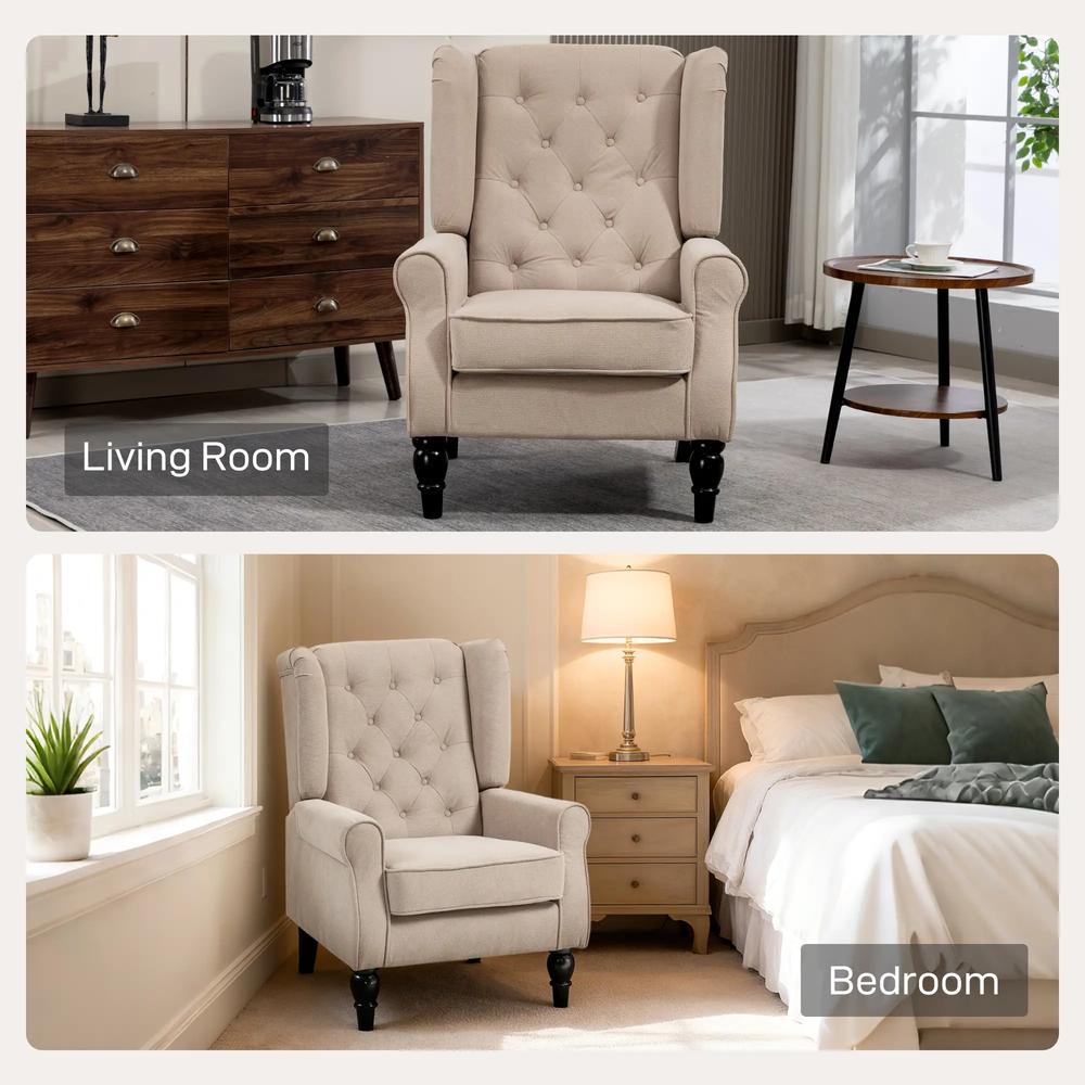 HOMCOM Wingback Accent Chair, Retro Upholstered Button Tufted Occasional Chair for Living Room and Bedroom 833-695V74 Additional View 8