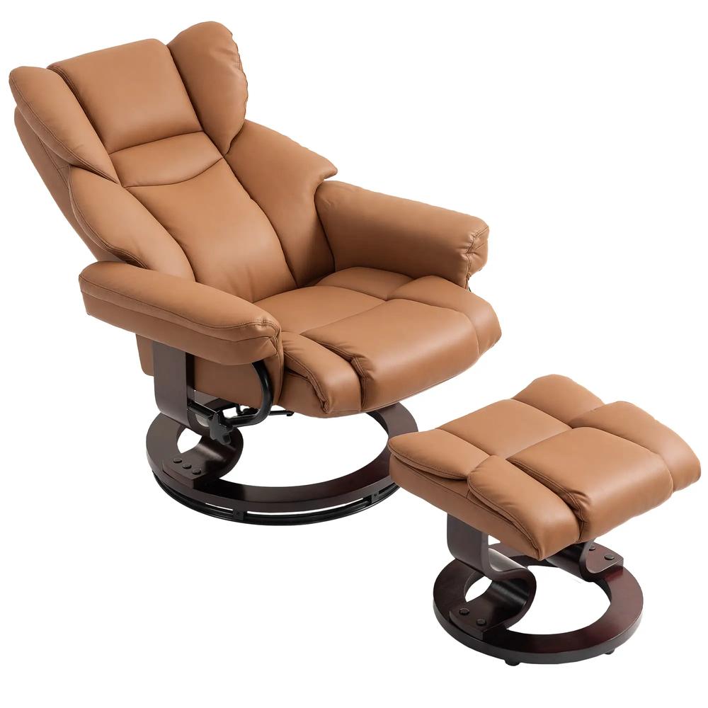 HOMCOM Faux Leather Reclining Chair and Footstool - Brown Additional View 11