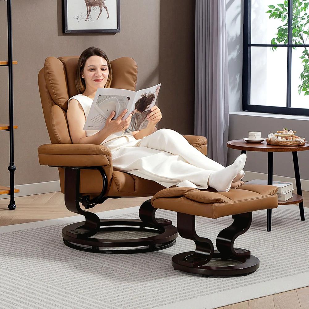 HOMCOM Faux Leather Reclining Chair and Footstool - Brown Additional View 2