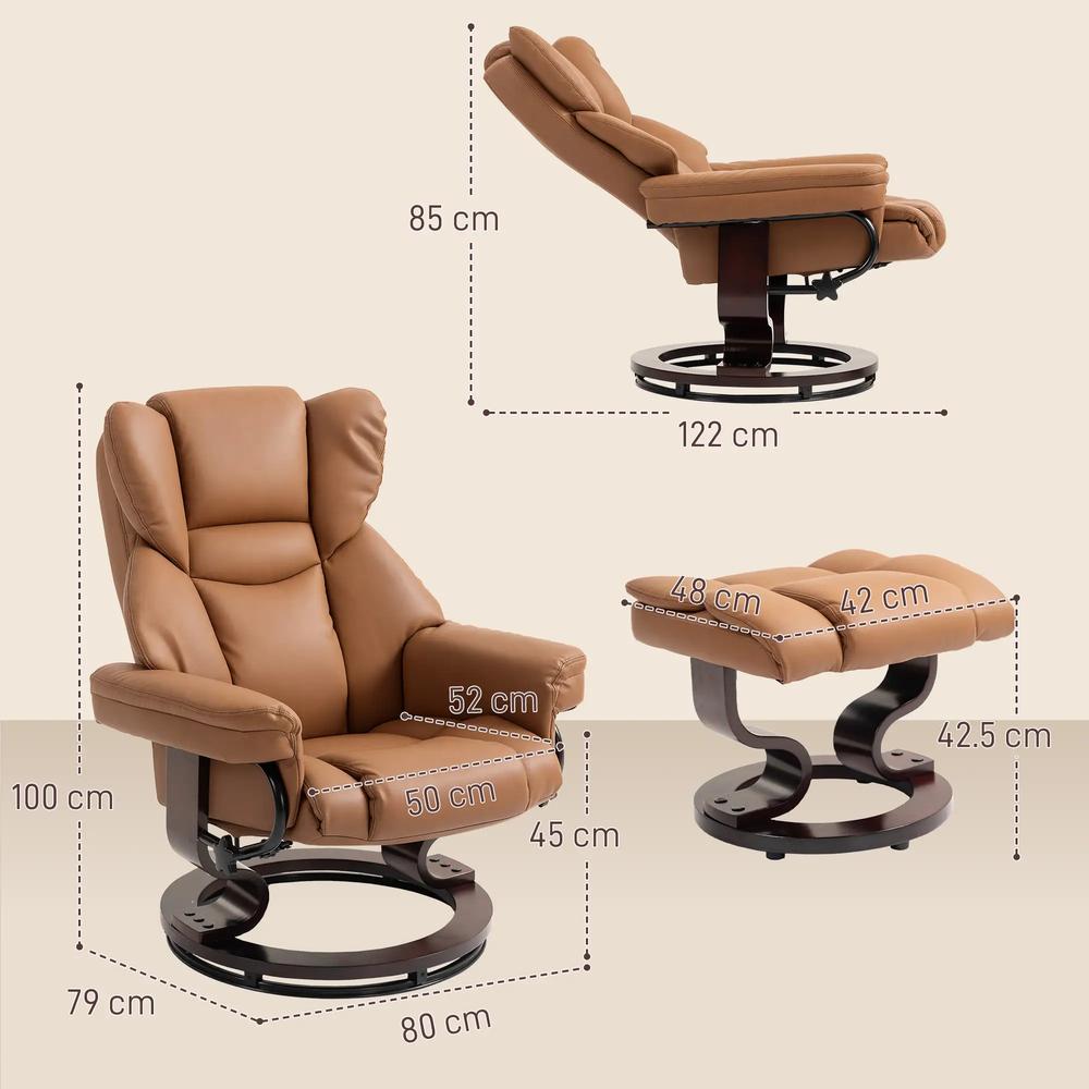 HOMCOM Faux Leather Reclining Chair and Footstool - Brown Additional View 3