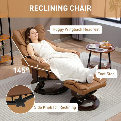 HOMCOM Faux Leather Reclining Chair and Footstool - Brown Additional View 4