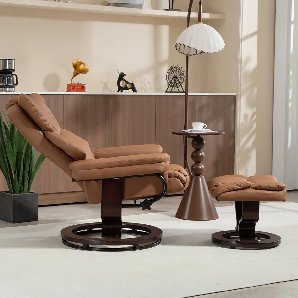 HOMCOM Faux Leather Reclining Chair and Footstool - Brown Additional View 7