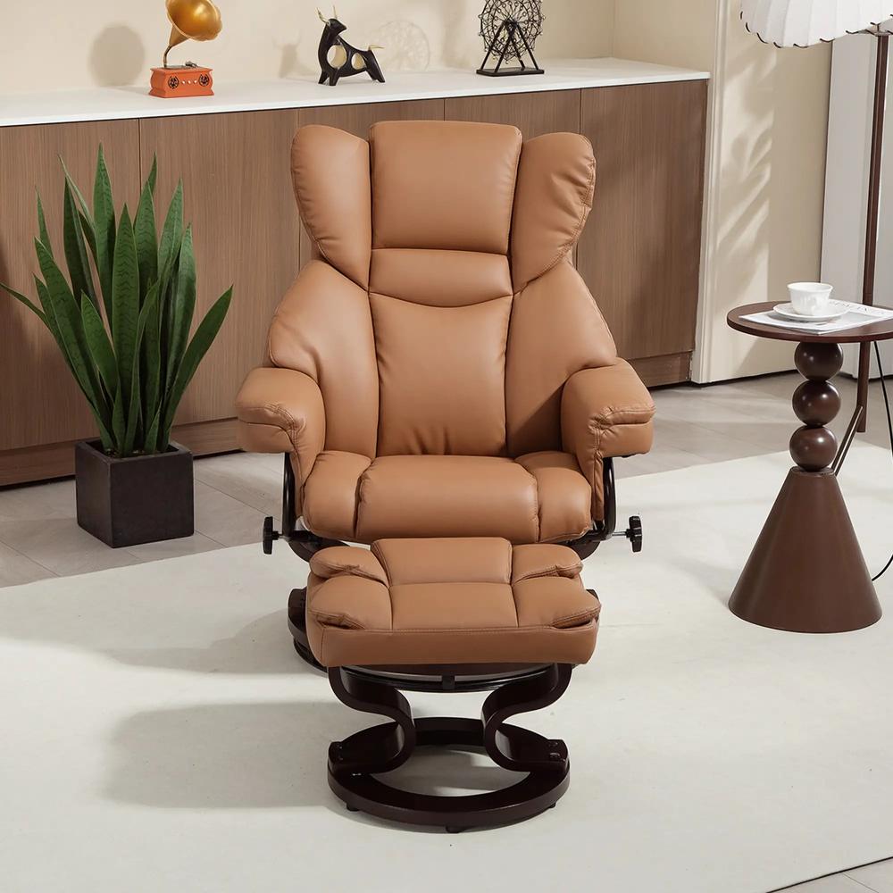 HOMCOM Faux Leather Reclining Chair and Footstool - Brown Additional View 8