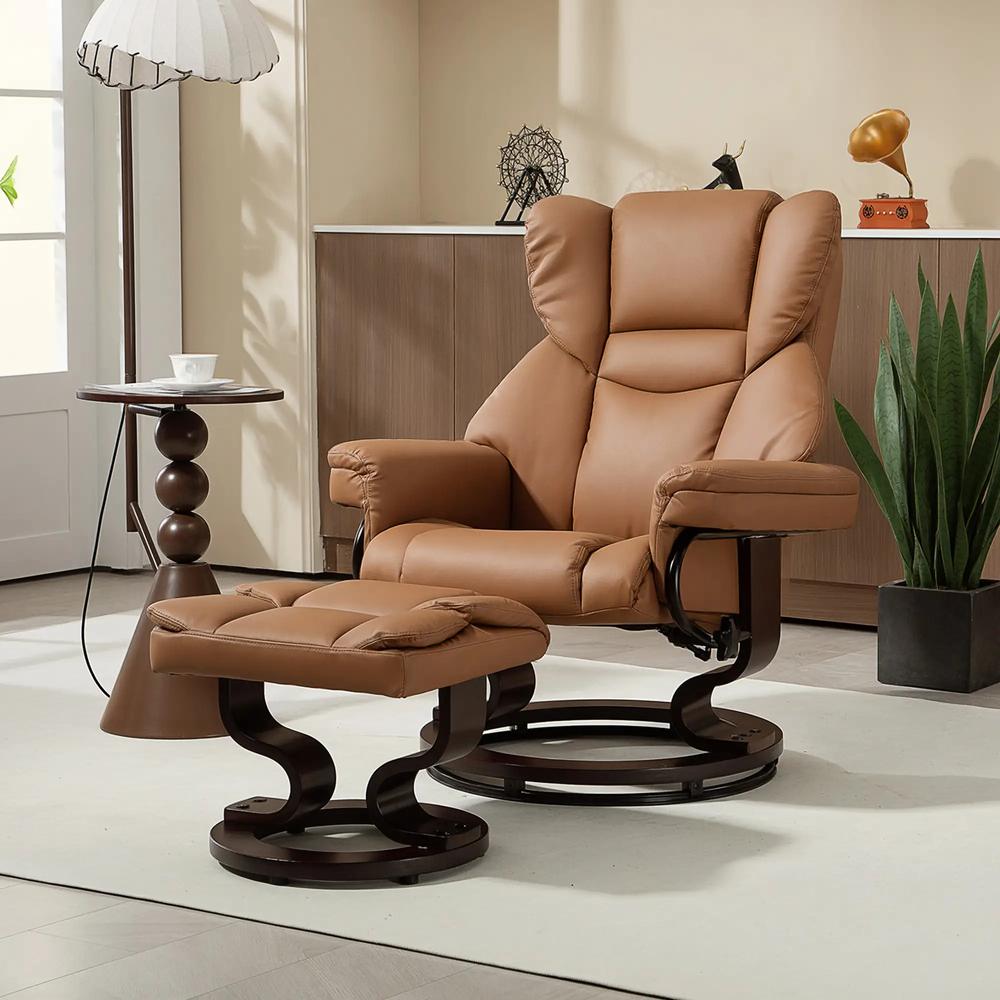 HOMCOM Faux Leather Reclining Chair and Footstool - Brown Additional View 10