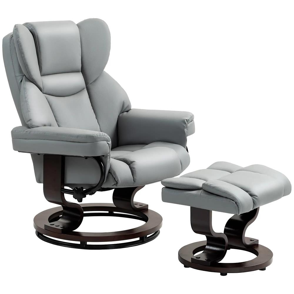 HOMCOM 360&deg; Swivel Recliner Chair with Footstool, PU Leather Manual Recliner Armchair with Footstool, Solid Wood Base, Upholstered Reclining Chair for Living Room, Office Additional View 11