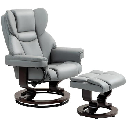 HOMCOM 360&deg; Swivel Recliner Chair with Footstool, PU Leather Manual Recliner Armchair with Footstool, Solid Wood Base, Upholstered Reclining Chair for Living Room, Office Additional View 11