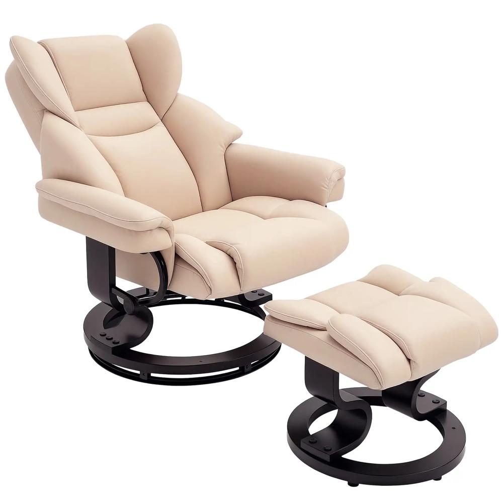 HOMCOM 360&deg; Swivel Recliner Chair with Footstool, PU Leather Manual Recliner Armchair with Footstool, Solid Wood Base, Upholstered Reclining Chair for Living Room, Office Additional View 12