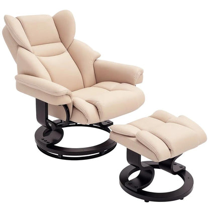 HOMCOM 360&deg; Swivel Recliner Chair with Footstool, PU Leather Manual Recliner Armchair with Footstool, Solid Wood Base, Upholstered Reclining Chair for Living Room, Office Additional View 12