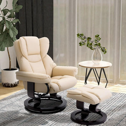 HOMCOM 360&deg; Swivel Recliner Chair with Footstool, PU Leather Manual Recliner Armchair with Footstool, Solid Wood Base, Upholstered Reclining Chair for Living Room, Office Additional View 13