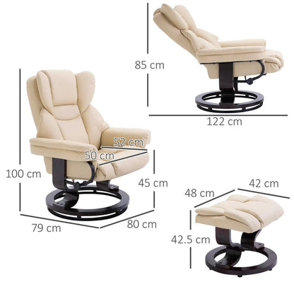HOMCOM 360&deg; Swivel Recliner Chair with Footstool, PU Leather Manual Recliner Armchair with Footstool, Solid Wood Base, Upholstered Reclining Chair for Living Room, Office Additional View 14