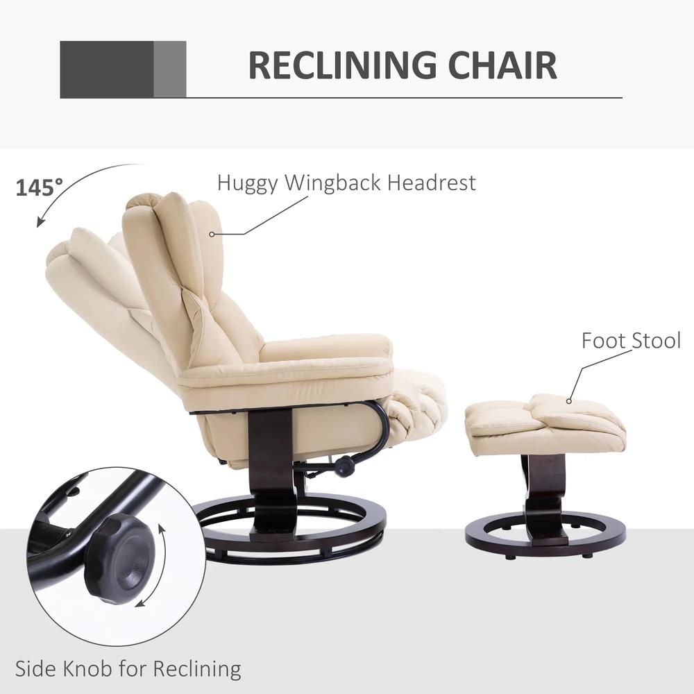 HOMCOM 360&deg; Swivel Recliner Chair with Footstool, PU Leather Manual Recliner Armchair with Footstool, Solid Wood Base, Upholstered Reclining Chair for Living Room, Office Additional View 15