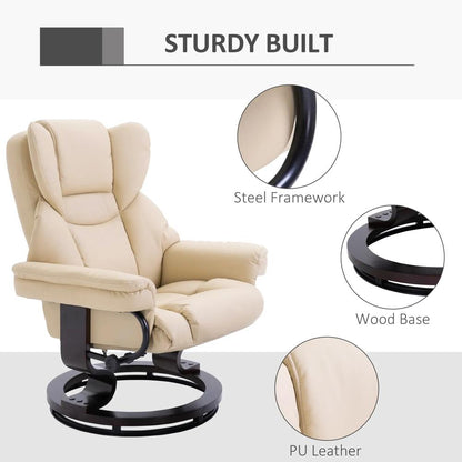 HOMCOM 360&deg; Swivel Recliner Chair with Footstool, PU Leather Manual Recliner Armchair with Footstool, Solid Wood Base, Upholstered Reclining Chair for Living Room, Office Additional View 16