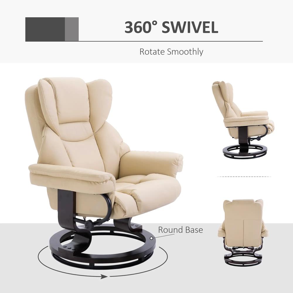 HOMCOM 360&deg; Swivel Recliner Chair with Footstool, PU Leather Manual Recliner Armchair with Footstool, Solid Wood Base, Upholstered Reclining Chair for Living Room, Office Additional View 17