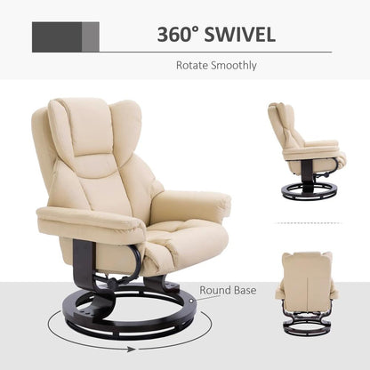 HOMCOM 360&deg; Swivel Recliner Chair with Footstool, PU Leather Manual Recliner Armchair with Footstool, Solid Wood Base, Upholstered Reclining Chair for Living Room, Office Additional View 17