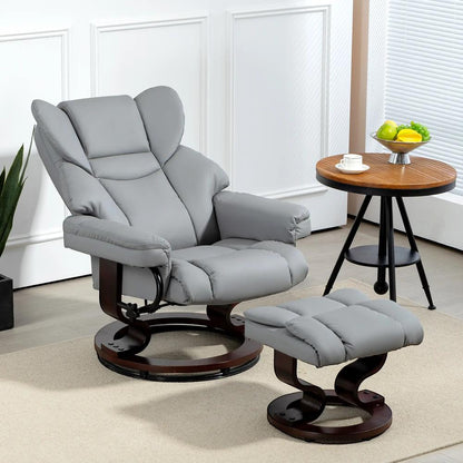 HOMCOM 360&deg; Swivel Recliner Chair with Footstool, PU Leather Manual Recliner Armchair with Footstool, Solid Wood Base, Upholstered Reclining Chair for Living Room, Office Additional View 2