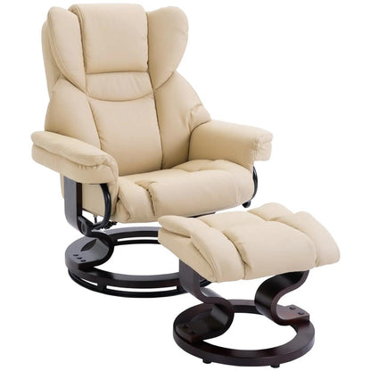 HOMCOM 360&deg; Swivel Recliner Chair with Footstool, PU Leather Manual Recliner Armchair with Footstool, Solid Wood Base, Upholstered Reclining Chair for Living Room, Office Additional View 24