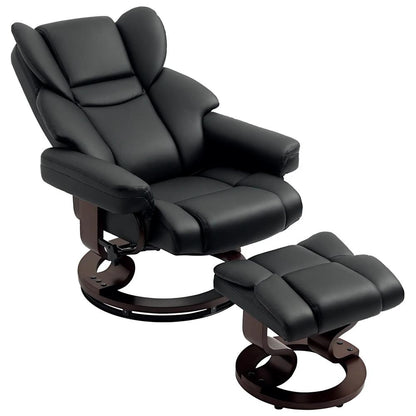 HOMCOM 360&deg; Swivel Recliner Chair with Footstool, PU Leather Manual Recliner Armchair with Footstool, Solid Wood Base, Upholstered Reclining Chair for Living Room, Office Additional View 25