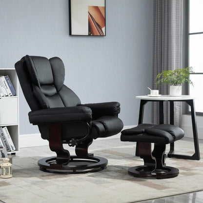 HOMCOM 360&deg; Swivel Recliner Chair with Footstool, PU Leather Manual Recliner Armchair with Footstool, Solid Wood Base, Upholstered Reclining Chair for Living Room, Office Additional View 26