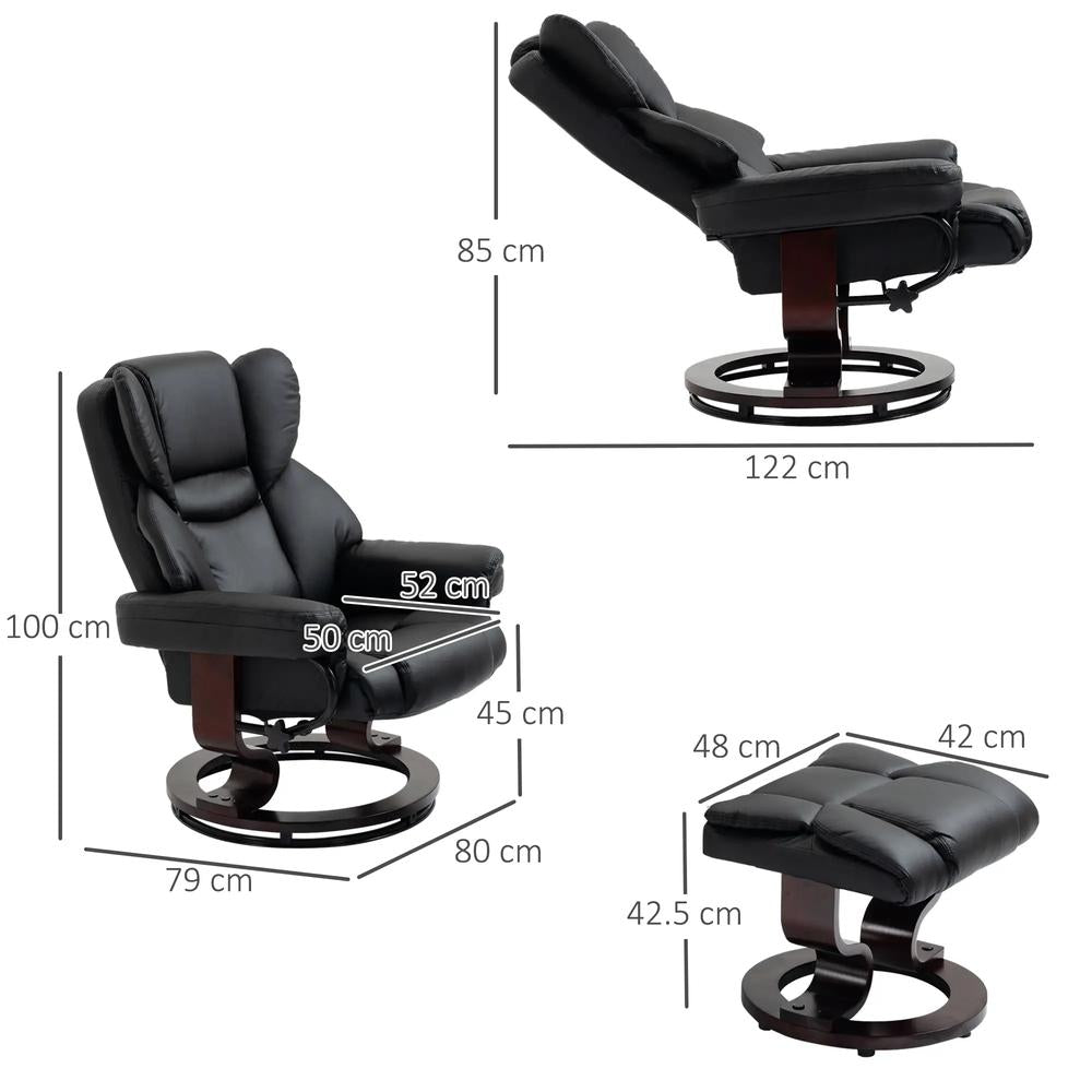 HOMCOM 360&deg; Swivel Recliner Chair with Footstool, PU Leather Manual Recliner Armchair with Footstool, Solid Wood Base, Upholstered Reclining Chair for Living Room, Office Additional View 27