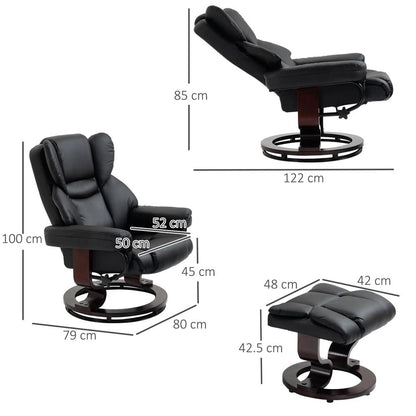 HOMCOM 360&deg; Swivel Recliner Chair with Footstool, PU Leather Manual Recliner Armchair with Footstool, Solid Wood Base, Upholstered Reclining Chair for Living Room, Office Additional View 27