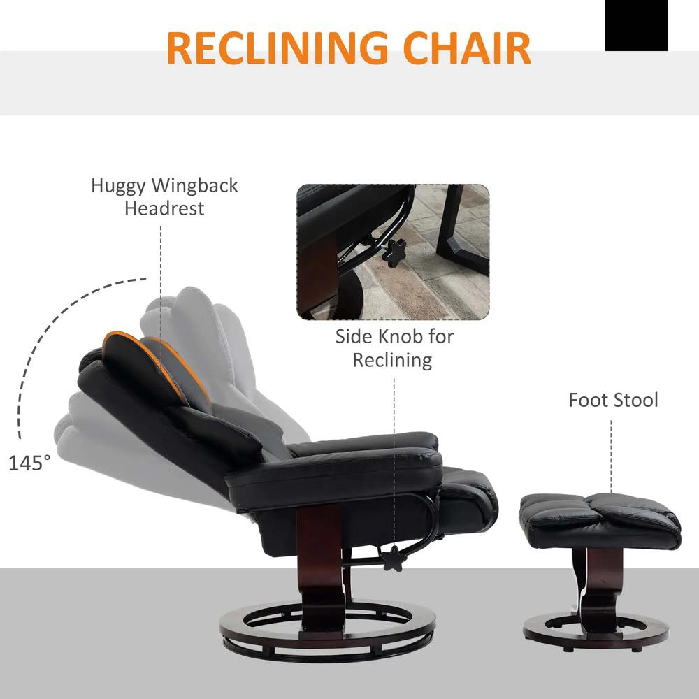 HOMCOM 360&deg; Swivel Recliner Chair with Footstool, PU Leather Manual Recliner Armchair with Footstool, Solid Wood Base, Upholstered Reclining Chair for Living Room, Office Additional View 28