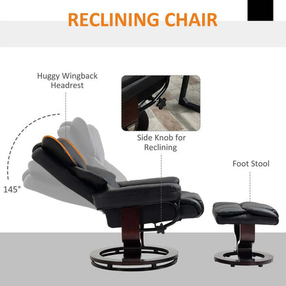 HOMCOM 360&deg; Swivel Recliner Chair with Footstool, PU Leather Manual Recliner Armchair with Footstool, Solid Wood Base, Upholstered Reclining Chair for Living Room, Office Additional View 28