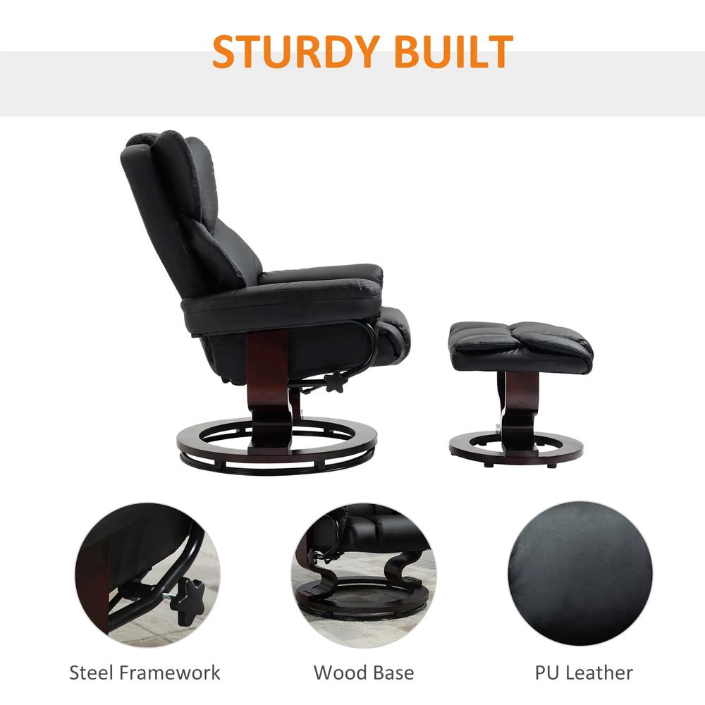 HOMCOM 360&deg; Swivel Recliner Chair with Footstool, PU Leather Manual Recliner Armchair with Footstool, Solid Wood Base, Upholstered Reclining Chair for Living Room, Office Additional View 29