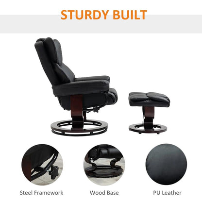 HOMCOM 360&deg; Swivel Recliner Chair with Footstool, PU Leather Manual Recliner Armchair with Footstool, Solid Wood Base, Upholstered Reclining Chair for Living Room, Office Additional View 29