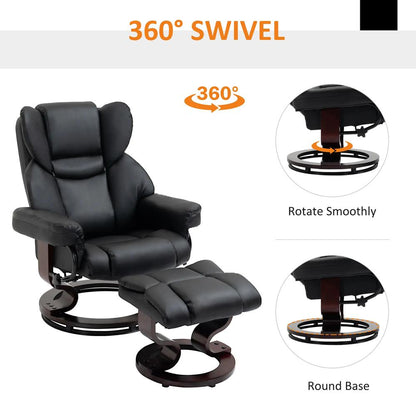 HOMCOM 360&deg; Swivel Recliner Chair with Footstool, PU Leather Manual Recliner Armchair with Footstool, Solid Wood Base, Upholstered Reclining Chair for Living Room, Office Additional View 30