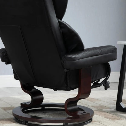 HOMCOM 360&deg; Swivel Recliner Chair with Footstool, PU Leather Manual Recliner Armchair with Footstool, Solid Wood Base, Upholstered Reclining Chair for Living Room, Office Additional View 31