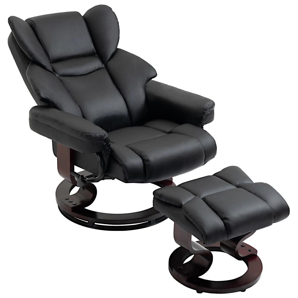 HOMCOM 360&deg; Swivel Recliner Chair with Footstool, PU Leather Manual Recliner Armchair with Footstool, Solid Wood Base, Upholstered Reclining Chair for Living Room, Office Additional View 34