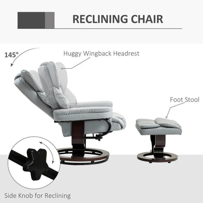 HOMCOM 360&deg; Swivel Recliner Chair with Footstool, PU Leather Manual Recliner Armchair with Footstool, Solid Wood Base, Upholstered Reclining Chair for Living Room, Office Additional View 4