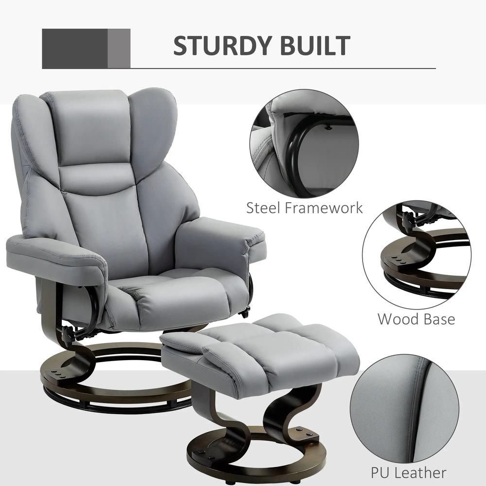 HOMCOM 360&deg; Swivel Recliner Chair with Footstool, PU Leather Manual Recliner Armchair with Footstool, Solid Wood Base, Upholstered Reclining Chair for Living Room, Office Additional View 5