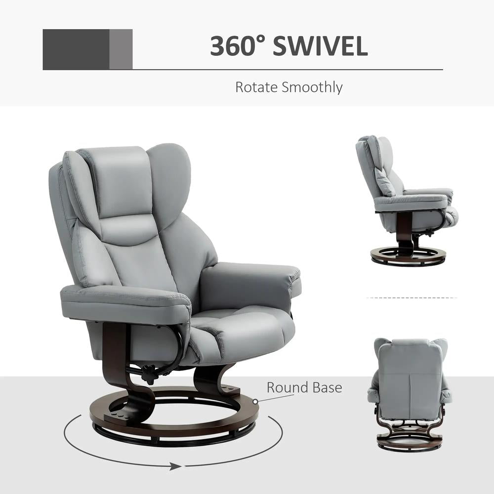 HOMCOM 360&deg; Swivel Recliner Chair with Footstool, PU Leather Manual Recliner Armchair with Footstool, Solid Wood Base, Upholstered Reclining Chair for Living Room, Office Additional View 6