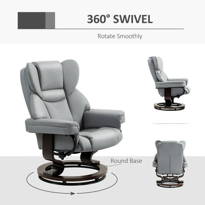 HOMCOM 360&deg; Swivel Recliner Chair with Footstool, PU Leather Manual Recliner Armchair with Footstool, Solid Wood Base, Upholstered Reclining Chair for Living Room, Office Additional View 6