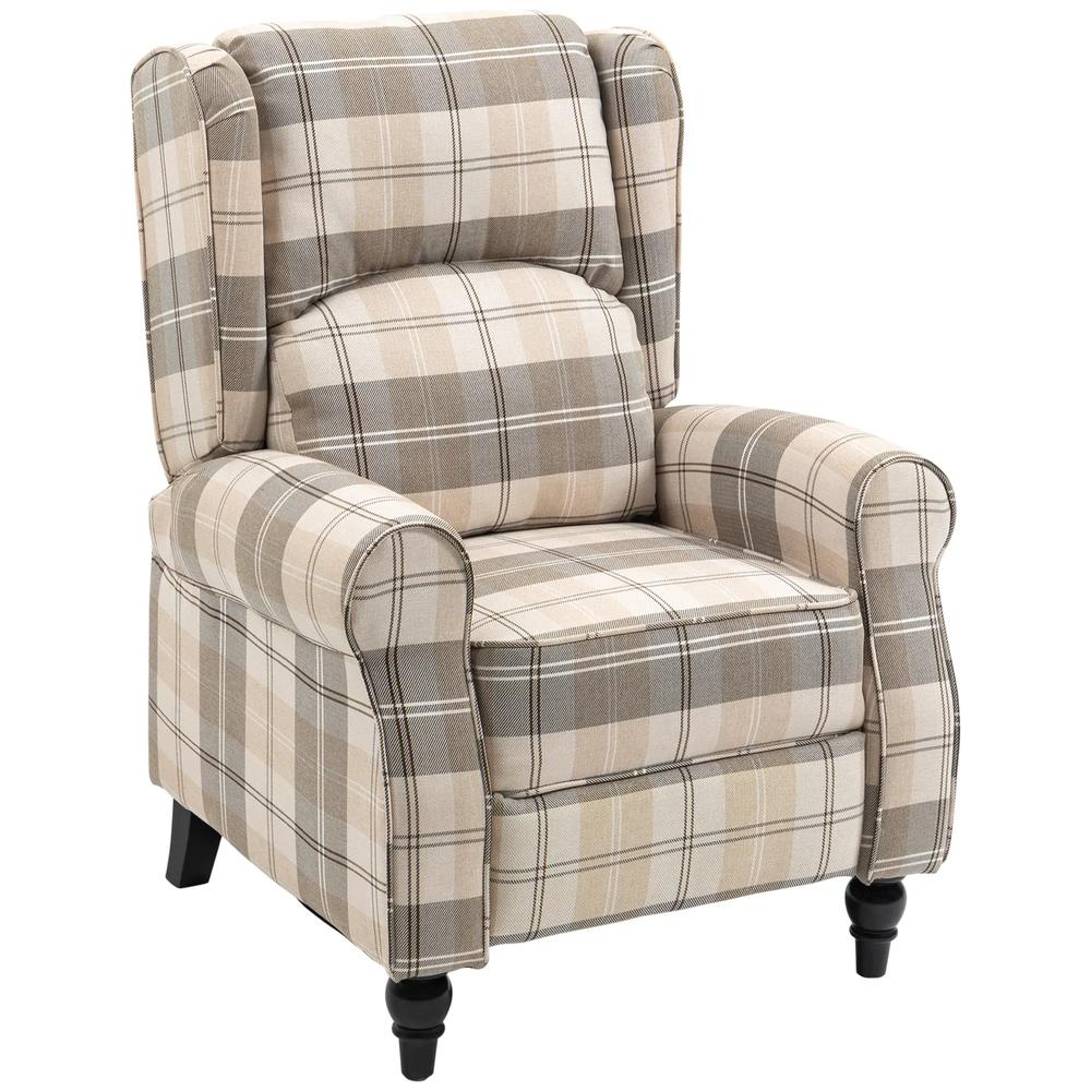 HOMCOM Wingback Recliner Armchair for Living Room, Pushback Reclining Chair with Round Armrests, Footrest and Rubber Wood Legs, Khaki Additional View 11