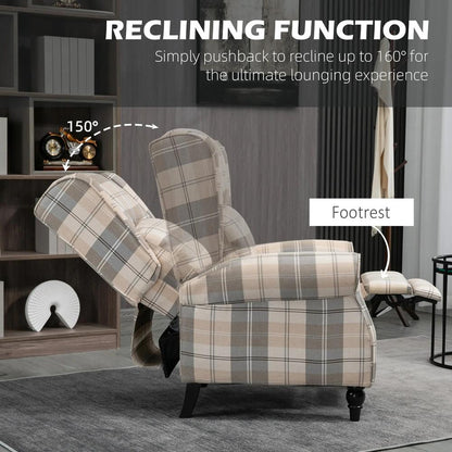 HOMCOM Wingback Recliner Armchair for Living Room, Pushback Reclining Chair with Round Armrests, Footrest and Rubber Wood Legs, Khaki Additional View 4