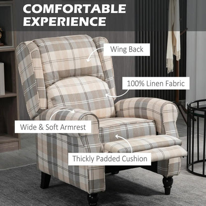 HOMCOM Wingback Recliner Armchair for Living Room, Pushback Reclining Chair with Round Armrests, Footrest and Rubber Wood Legs, Khaki Additional View 5