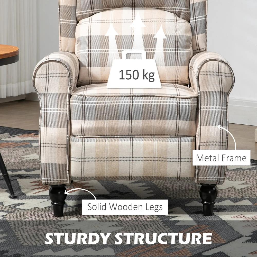 HOMCOM Wingback Recliner Armchair for Living Room, Pushback Reclining Chair with Round Armrests, Footrest and Rubber Wood Legs, Khaki Additional View 6