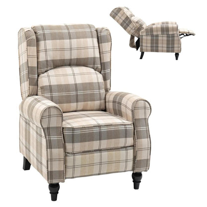 HOMCOM Wingback Recliner Armchair for Living Room, Pushback Reclining Chair with Round Armrests, Footrest and Rubber Wood Legs, Khaki Additional View 10